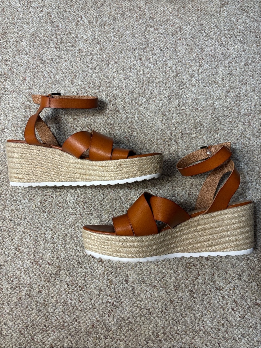 American Eagle Outfitters Platform Espadrille Wedge Sandal Cognac Tan Sz 10